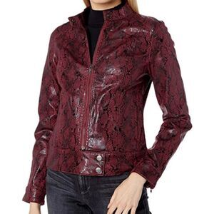 Sanctuary Red Black Kori Coated Snakeskin Pattern Moto Jacket Small NWT